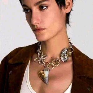 "Distressed"  Gold And Silver Horn Choker Necklace